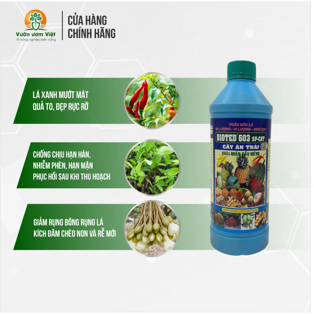Phân bón lá Bioted 603 dưỡng thân, lá, quả toàn diện, nuôi dưỡng từ gốc đến ngọn - 1 Lít