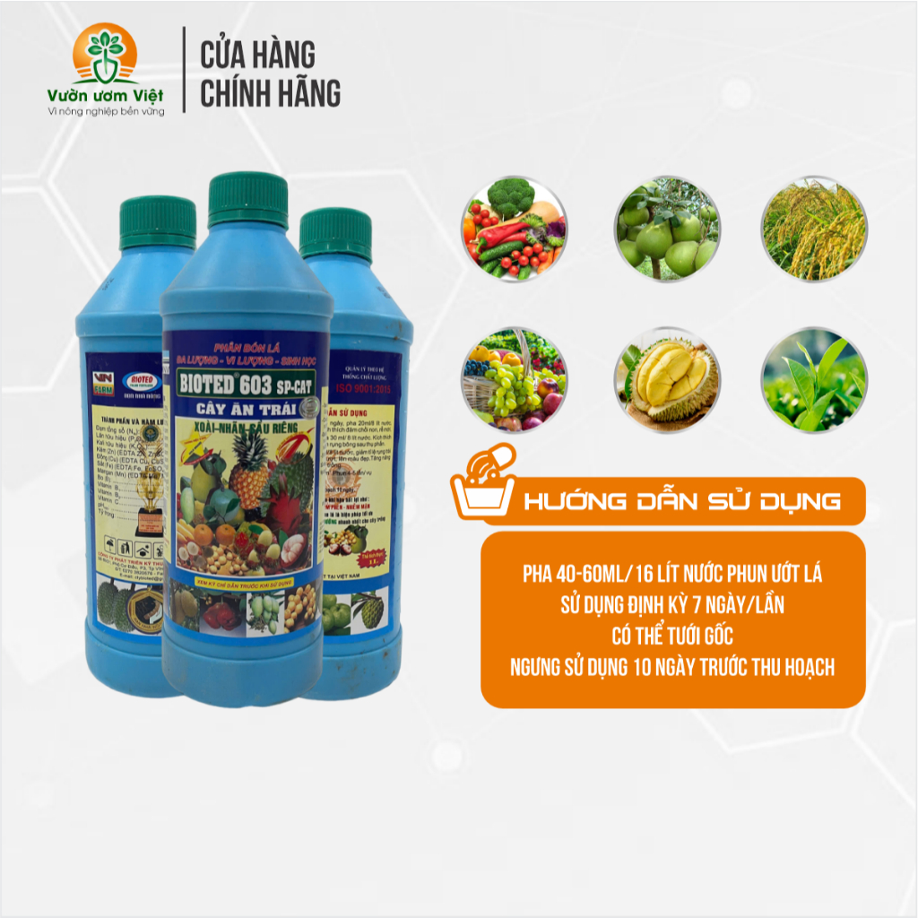 Phân bón lá Bioted 603 dưỡng thân, lá, quả toàn diện, nuôi dưỡng từ gốc đến ngọn - 1 Lít