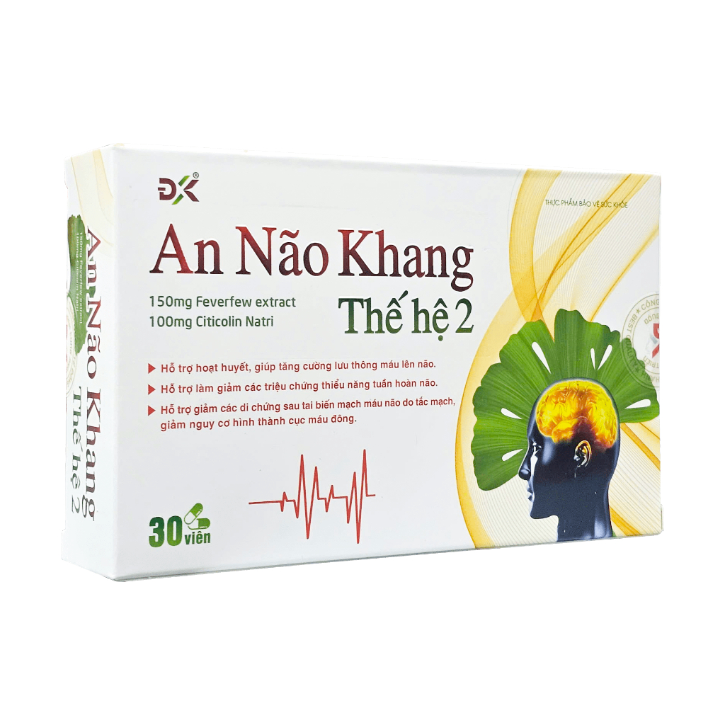 Viên Uống AN NÃO KHANG ĐK Hoạt Huyết Lưu Thông, Tuần Hoàn Máu Não N2 - Hộp 30 Viên