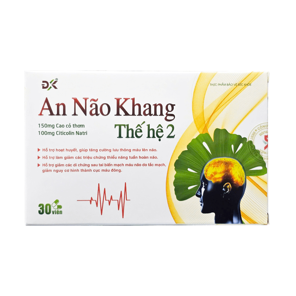 Viên Uống AN NÃO KHANG ĐK Hoạt Huyết Lưu Thông, Tuần Hoàn Máu Não N2 - Hộp 30 Viên
