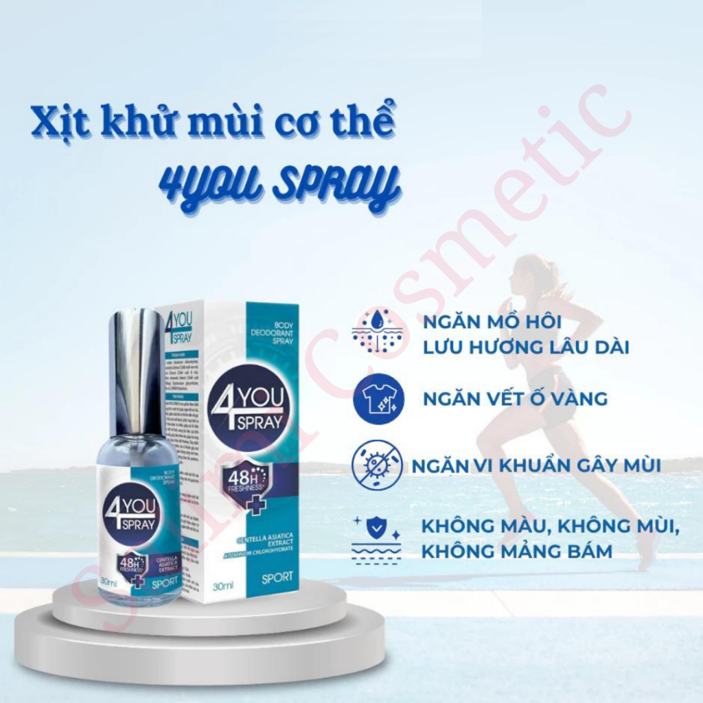 Xịt Ngăn Mùi Toàn Thân 4YOU SPRAY 30ml, Khử Mùi Hôi Nách, Hôi Chân, Không Gây Ố Vàng Áo