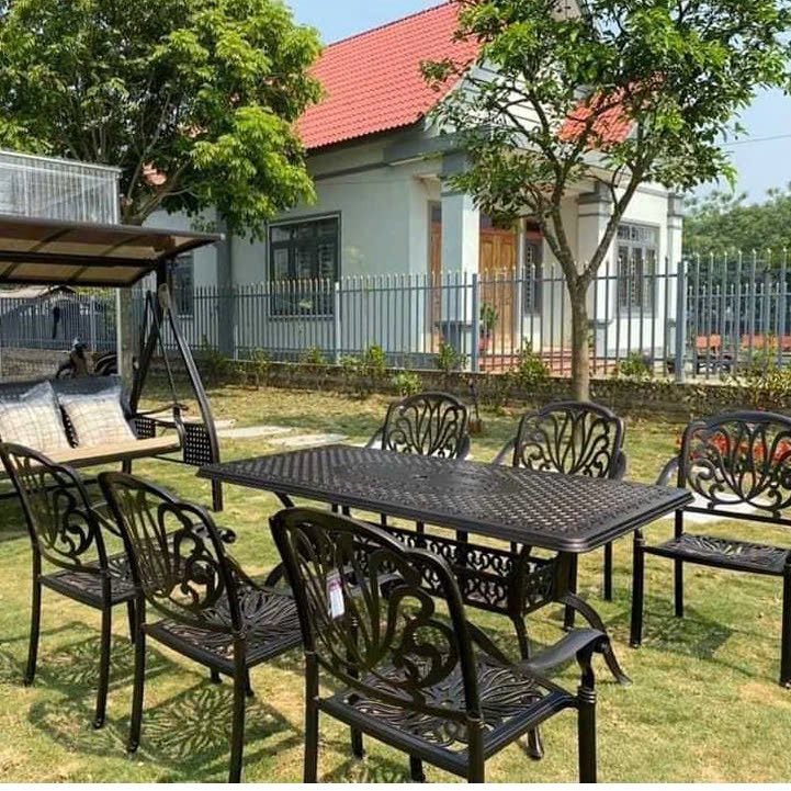 Bàn Ghế Nhôm Đúc Sơn Tĩnh Điện Nhập Khẩu Cao Cấp - Bộ bàn tròn sân vườn ngoài trời, bảo hành trọn đời không han gỉ