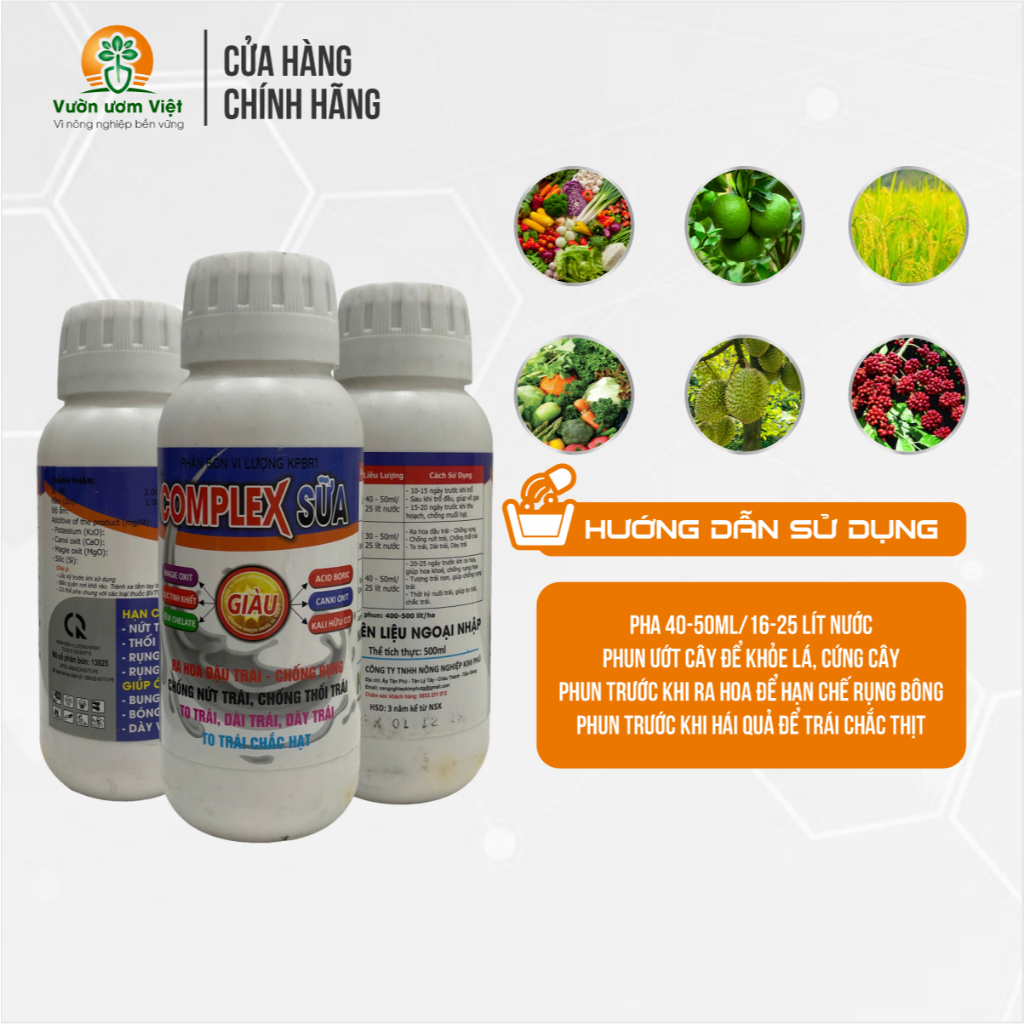 Phân bón lá COMPLEX SỮA chống nứt trái, thối trái, làm cứng cây, dày lá - 500ml