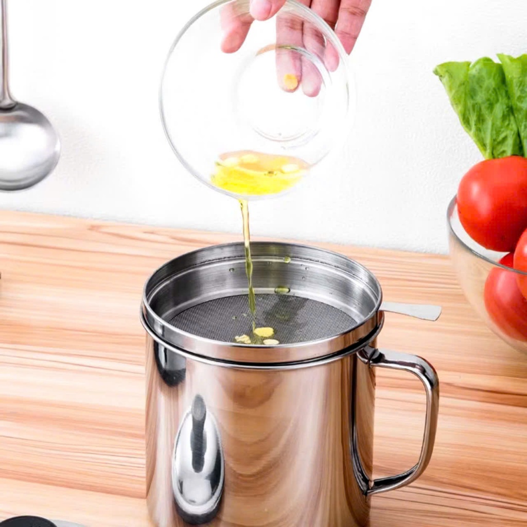 CA LỌC DẦU ĂN,  Ca Lọc Dầu Ăn Inox 304 Có Lưới Lọc Dầu Cực Trong Không Để Lại Cặn - MA: CALOCDAUAN