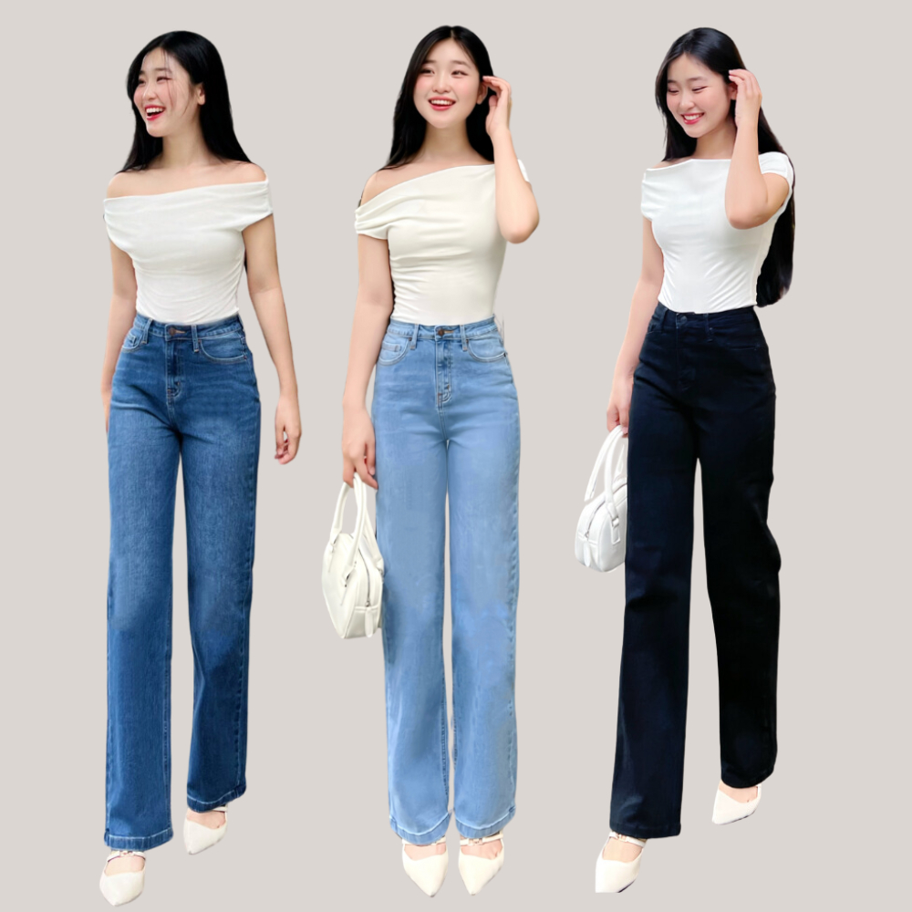 Quần Jean Nữ Ống Suông TTTHAO QJ273 VNXK - Cotton Co Giãn Cao Cấp, Dáng Đứng Hiện Đại