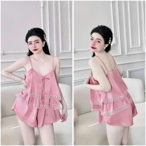 Đồ ngủ 2 dây bộ nữ quần đùi mặc nhà vải lụa Latin freesize 54kg - cn89