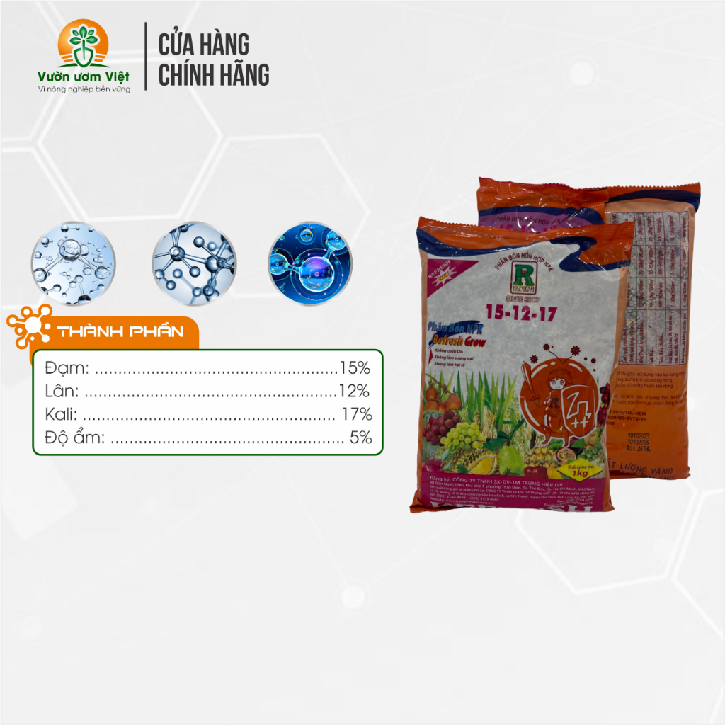 Phân bón 15-12-17 Refresh Gold đa năng giúp tăng trưởng cây trồng hiệu quả - 1Kg