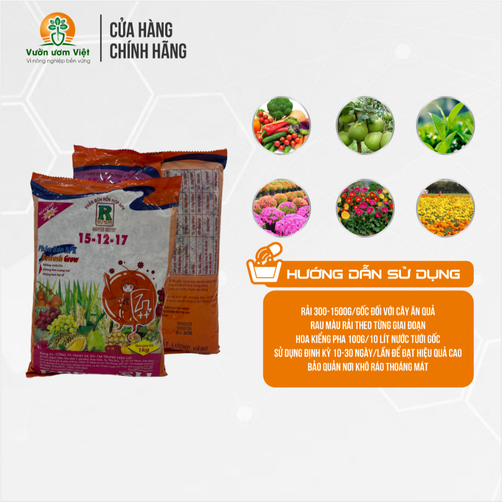 Phân bón 15-12-17 Refresh Gold đa năng giúp tăng trưởng cây trồng hiệu quả - 1Kg