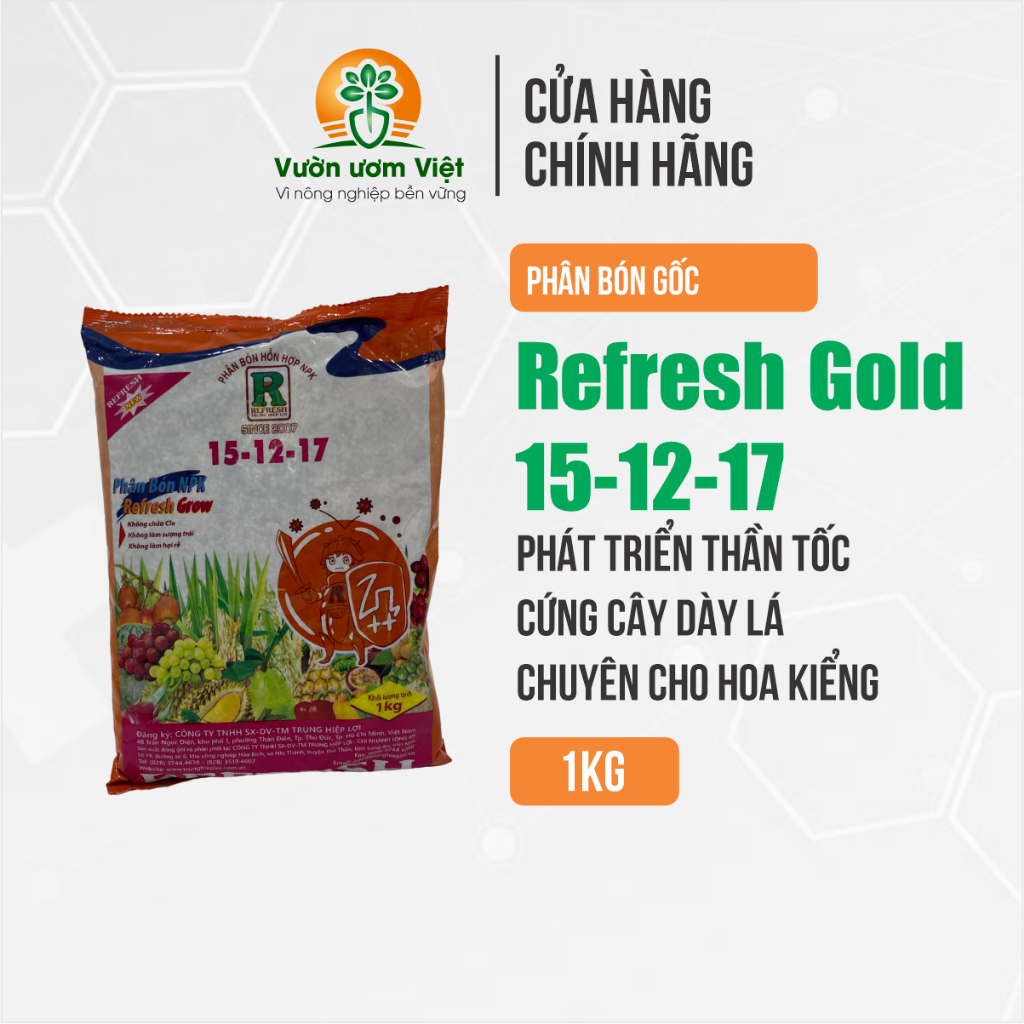 Phân bón 15-12-17 Refresh Gold đa năng giúp tăng trưởng cây trồng hiệu quả - 1Kg