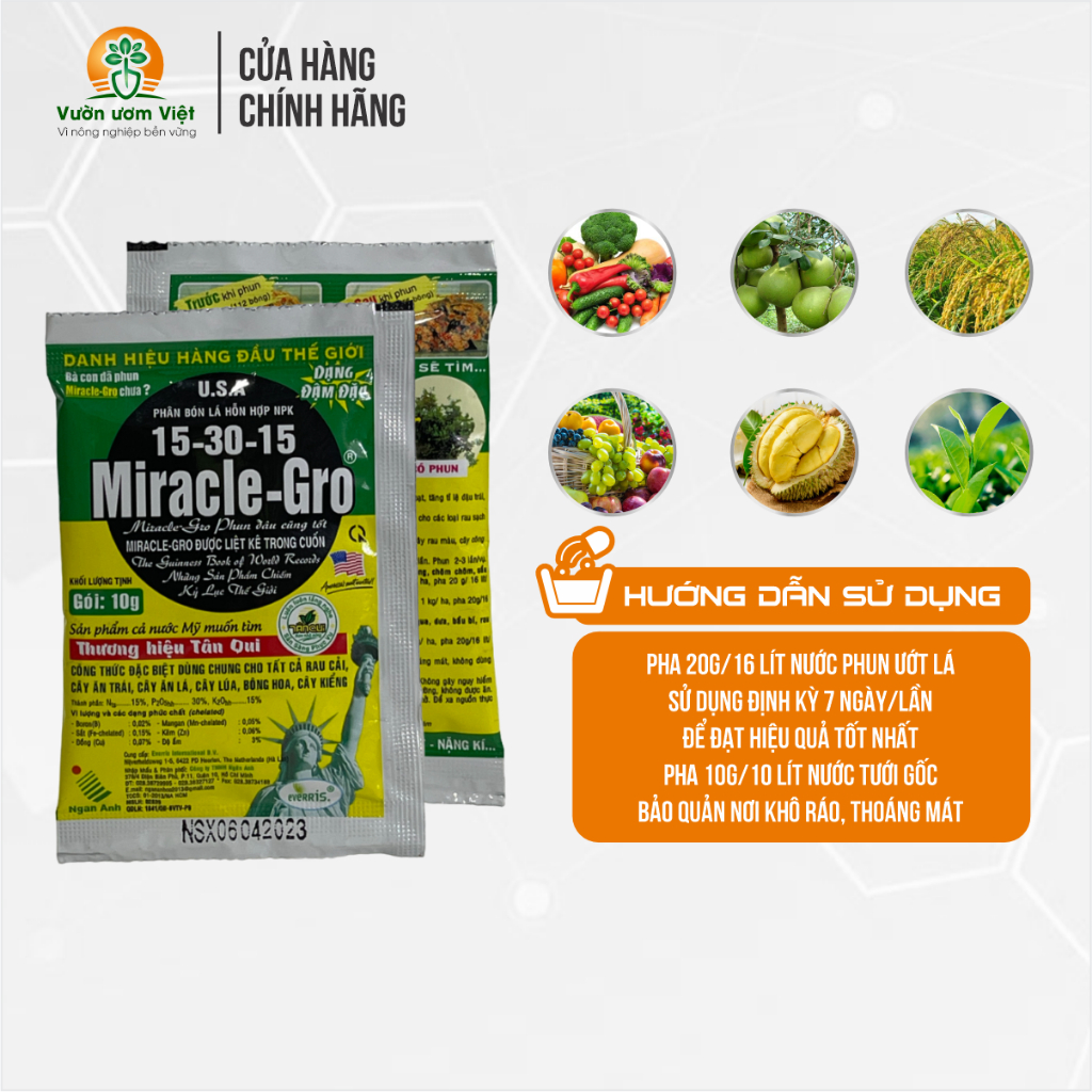 Phân bón lá Miracle Gro 15-30-15 tăng trưởng mạnh cho mọi loại cây trồng - 10gr