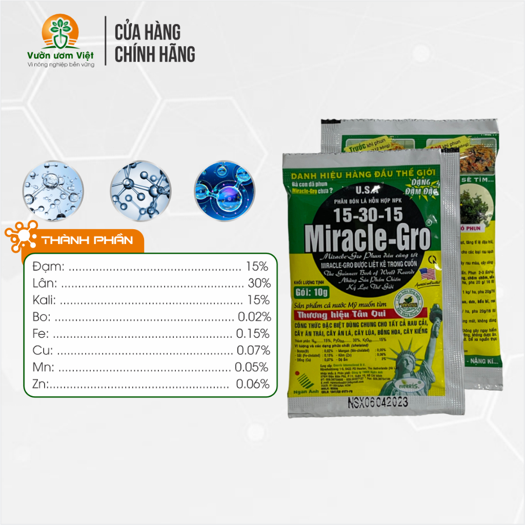 Phân bón lá Miracle Gro 15-30-15 tăng trưởng mạnh cho mọi loại cây trồng - 10gr