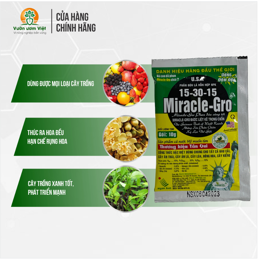 Phân bón lá Miracle Gro 15-30-15 tăng trưởng mạnh cho mọi loại cây trồng - 10gr
