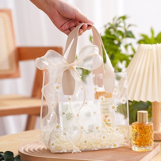 Túi quà tặng xách tay, túi đựng quà tặng mỹ phẩm sinh nhật giáng sinh tết túi trong suốt họa tiết hoa cúc thời trang