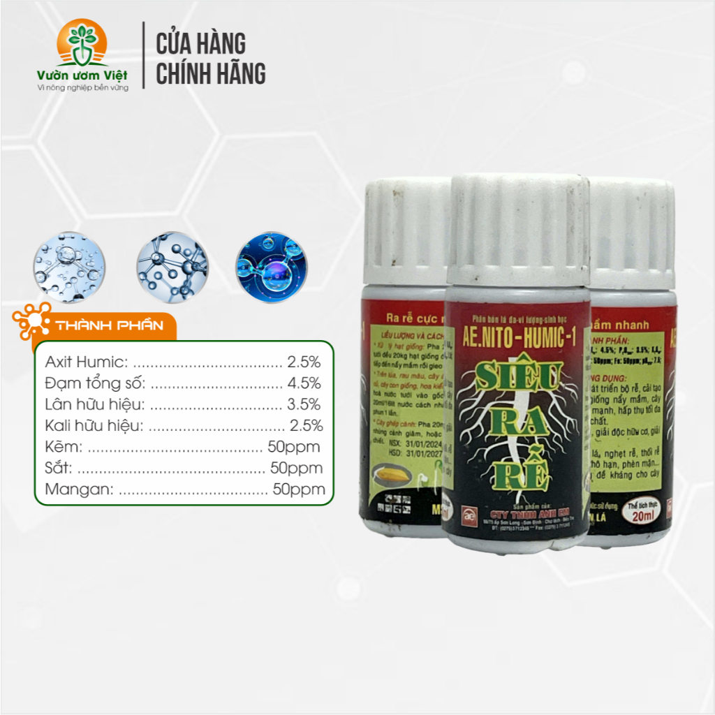 Phân bón SIÊU RA RỄ AE NITO tạo rễ, thúc rễ mạnh, rễ khỏe, ngân kích hạt nảy mầm - 20ml