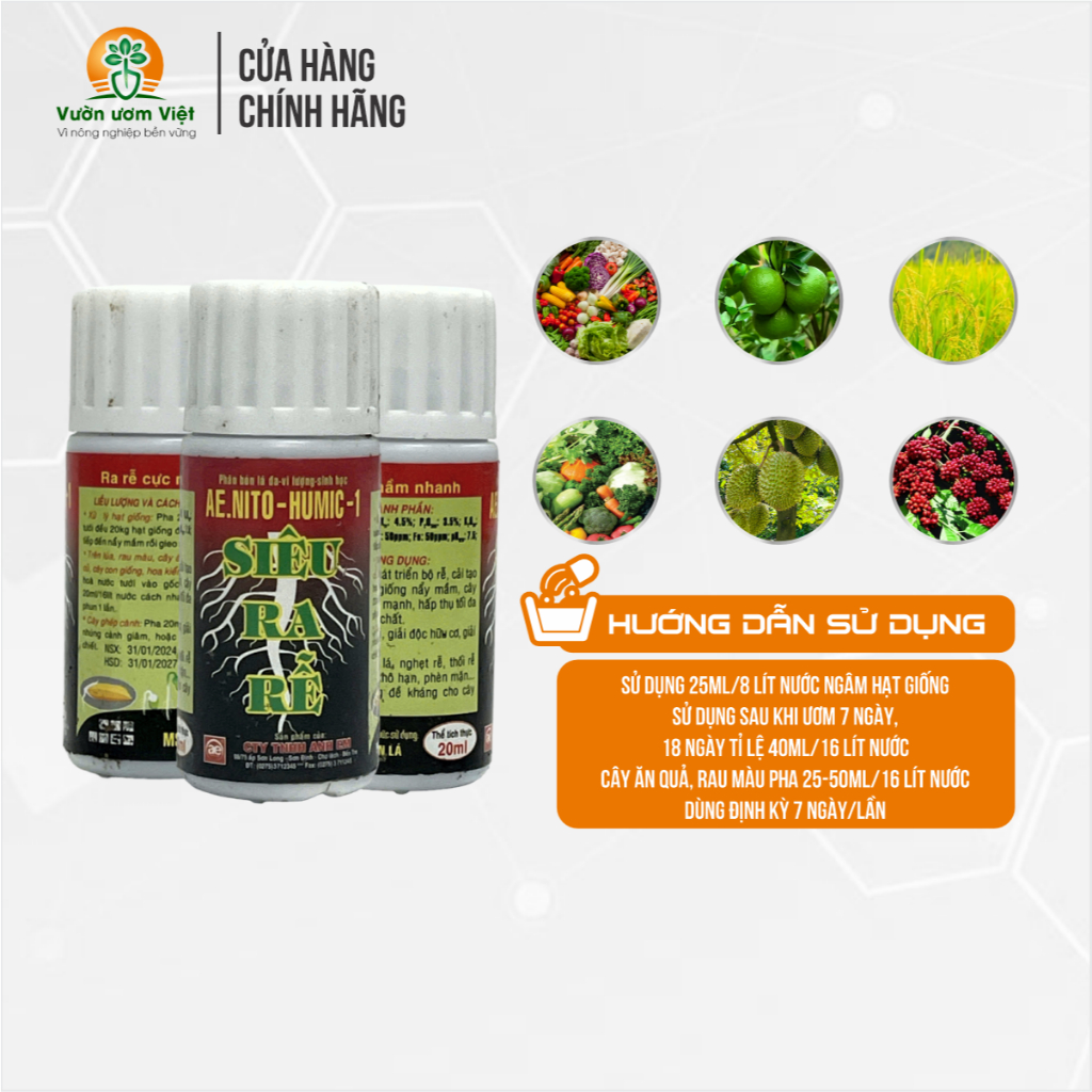 Phân bón SIÊU RA RỄ AE NITO tạo rễ, thúc rễ mạnh, rễ khỏe, ngân kích hạt nảy mầm - 20ml