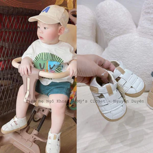 Giày tập đi cho bé có đế chống trơn trượt màu be trắng basic cho bé yêu