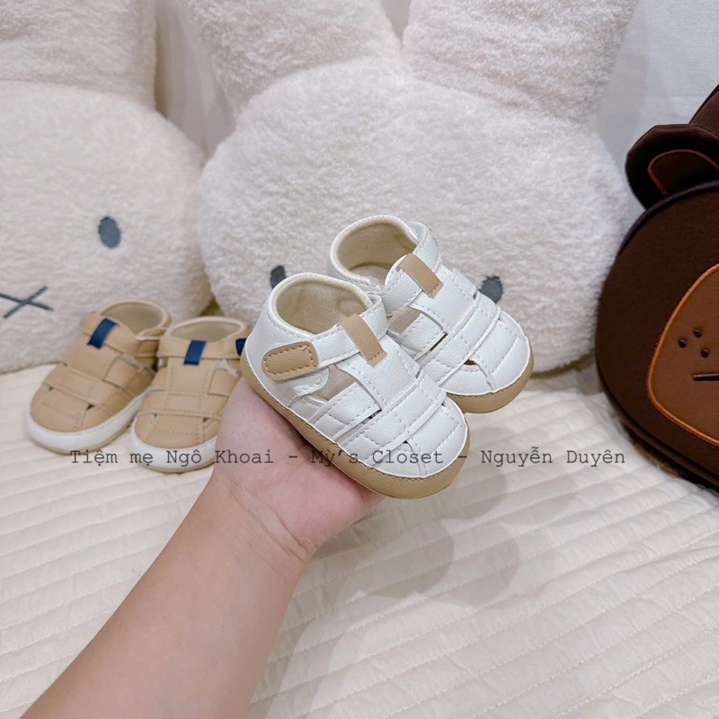 [MD155] Giày tập đi cho bé có đế chống trơn trượt màu be trắng basic cho bé yêu