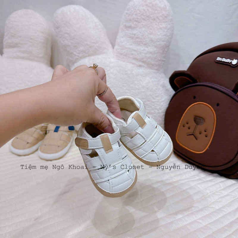 [MD155] Giày tập đi cho bé có đế chống trơn trượt màu be trắng basic cho bé yêu