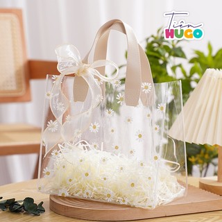 Túi quà tặng xách tay, túi đựng quà tặng mỹ phẩm sinh nhật giáng sinh tết túi trong suốt họa tiết hoa cúc thời trang