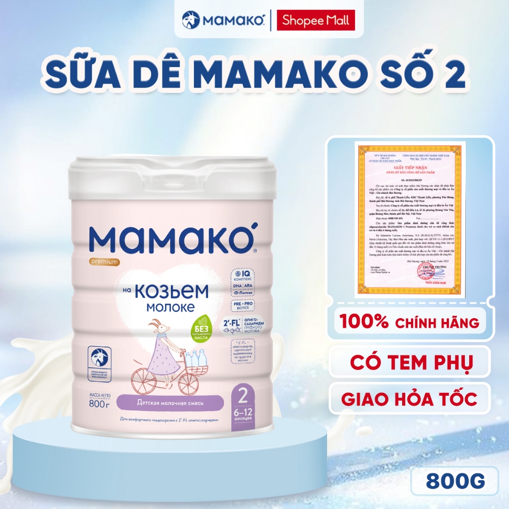 Ảnh Sữa Dê MAMAKO Premium Số 2 hộp 800g, Sữa Công Thức Cho Bé Không Dung Nạp Đạm Bò 1