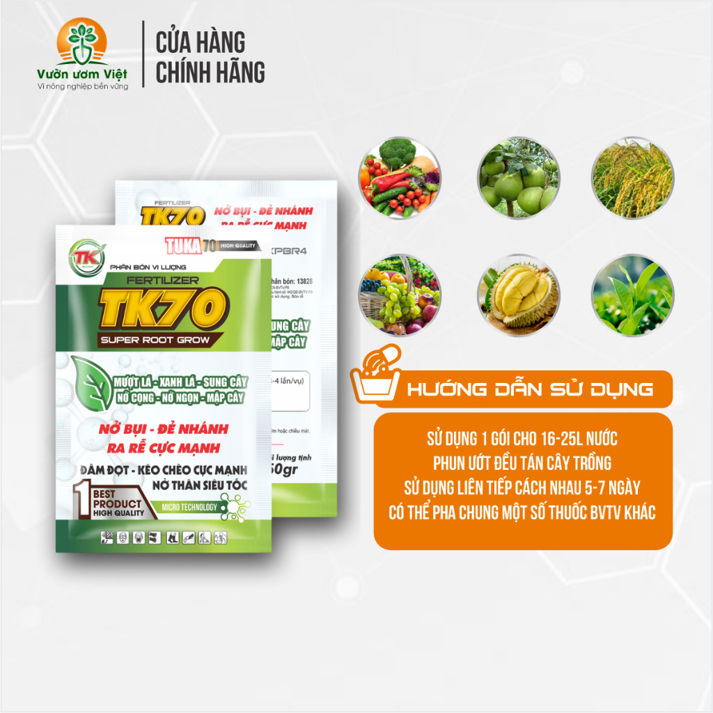 Phân bón TK.70 dưỡng rễ, thân, lá nuôi dưỡng toàn diện, giúp cây phát triển mạnh mẽ - 50gr