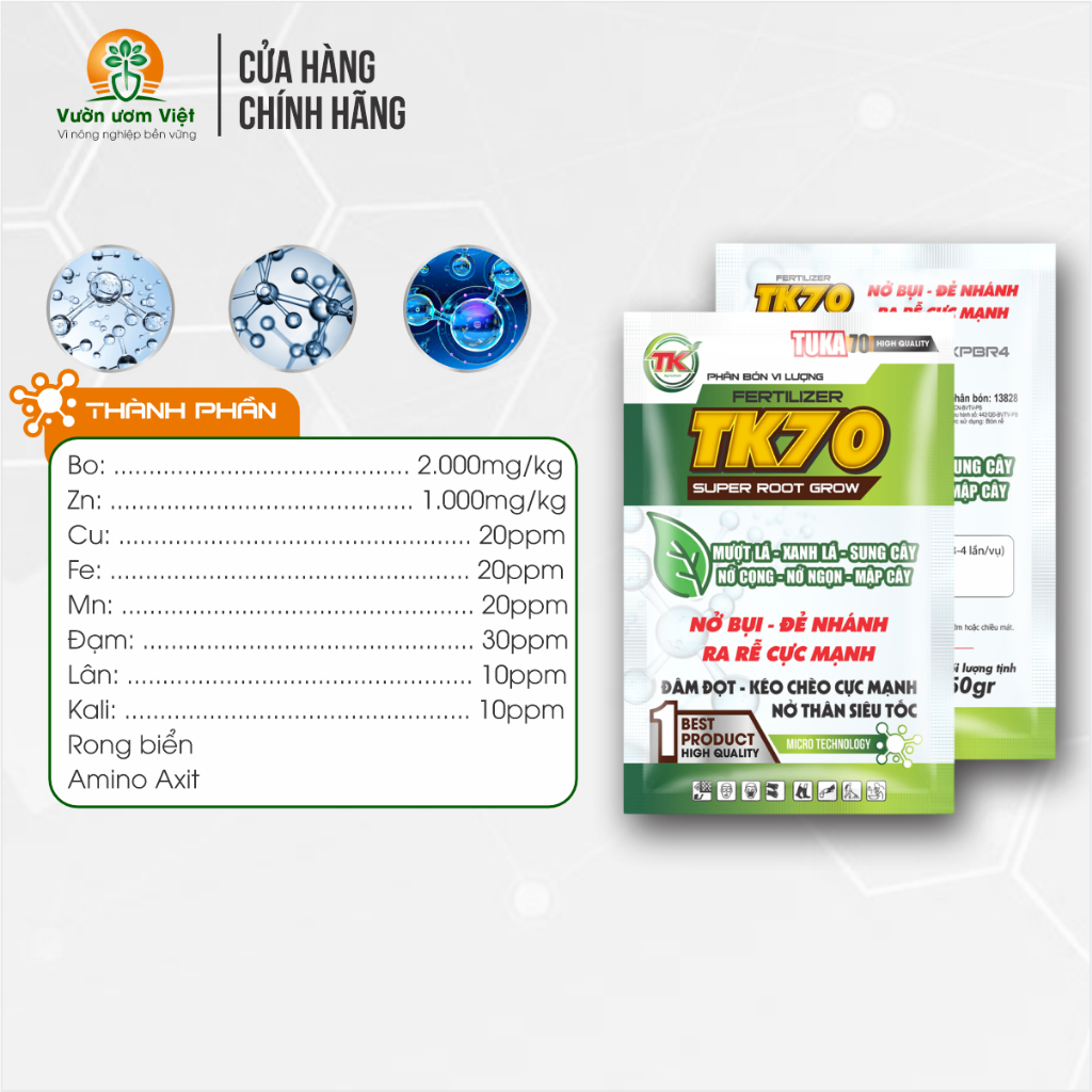 Phân bón TK.70 dưỡng rễ, thân, lá nuôi dưỡng toàn diện, giúp cây phát triển mạnh mẽ - 50gr