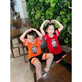 Bộ đồ nam nữ cộc tay mặc hè phối màu trẻ trung thể thao mặc nhà tập gym ,bộ bé in hoạt hình LABU kẻ sọc viền - SSL