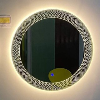 Gương led tròn cảm ứng treo tường hoa văn,Gương trang điểm,Treo phòng tắm - Diamond Mirror T-KHV-64
