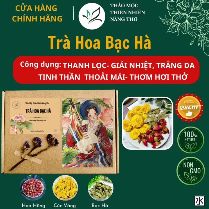 SET HỘP 30 Gói Trà Hoa Bạc Hà Cúc Vàng Nụ Hồng -Trà Dưỡng Nhan - Trà giải cảm - Trà Giảm Cân- Trà Đẹp Da T36