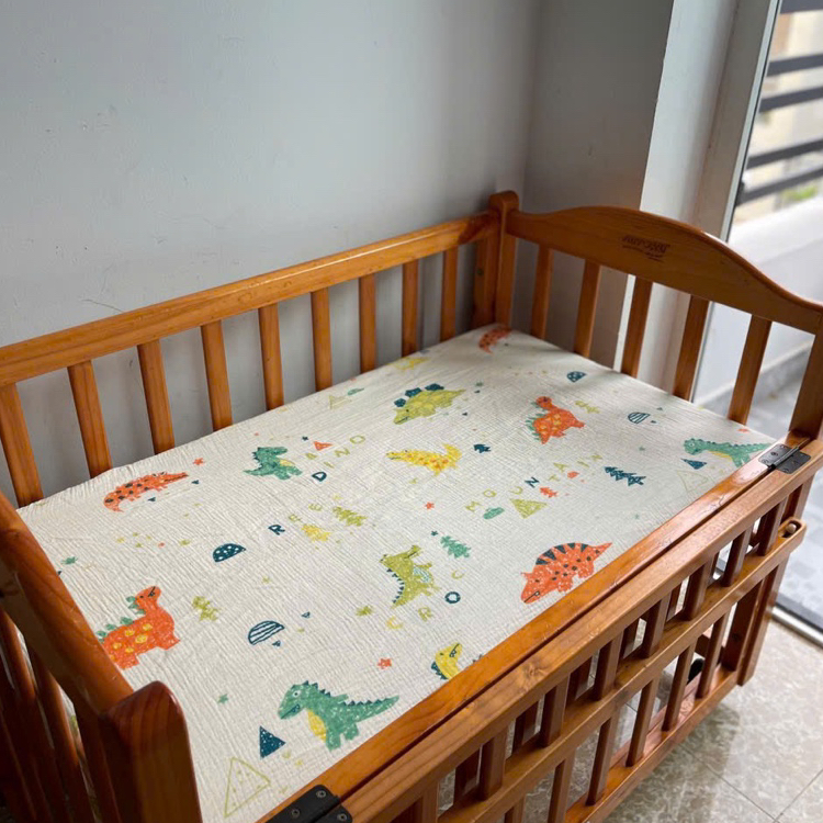 [CÒ BABY KT100] Ga/Drap Xô Muslin Chun CÒ BABY Bọc Đệm, Giường, Nôi, Cũi Cho Bé kích thước lớn