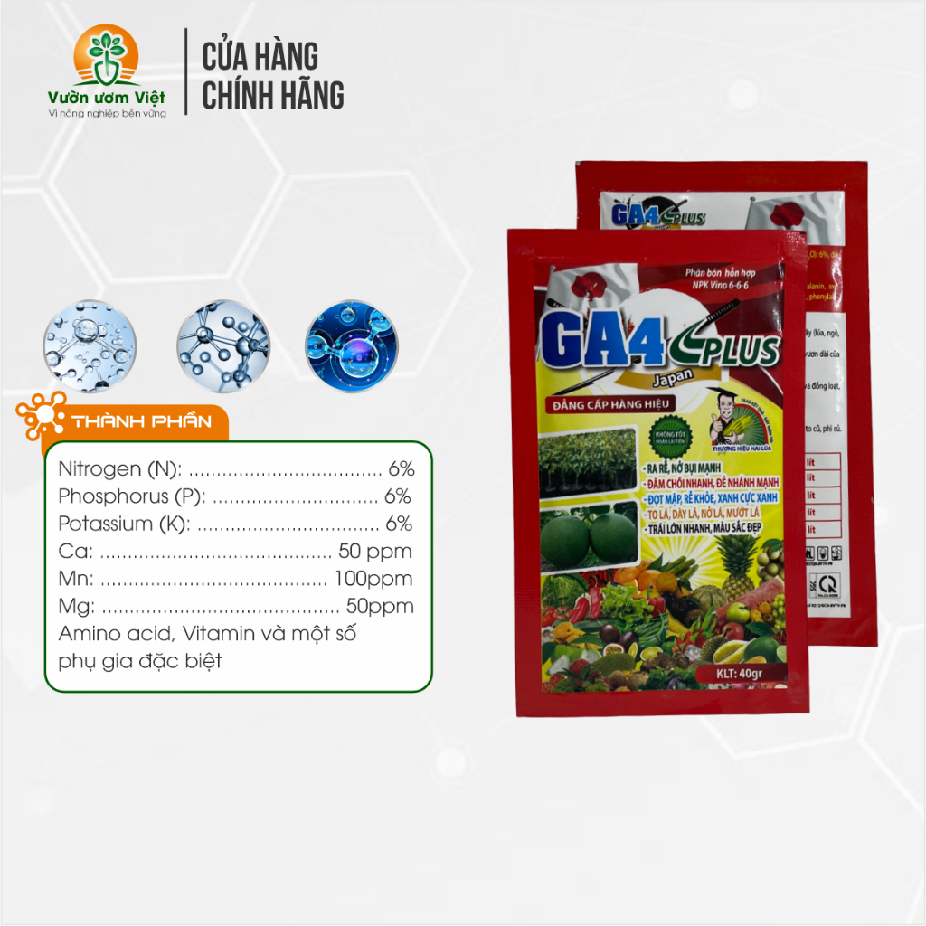 Phân bón lá GA4 PLUS JAPAN dưỡng lá cứng cáp và bộ rễ khỏe mạnh, chính hãng - 40gr