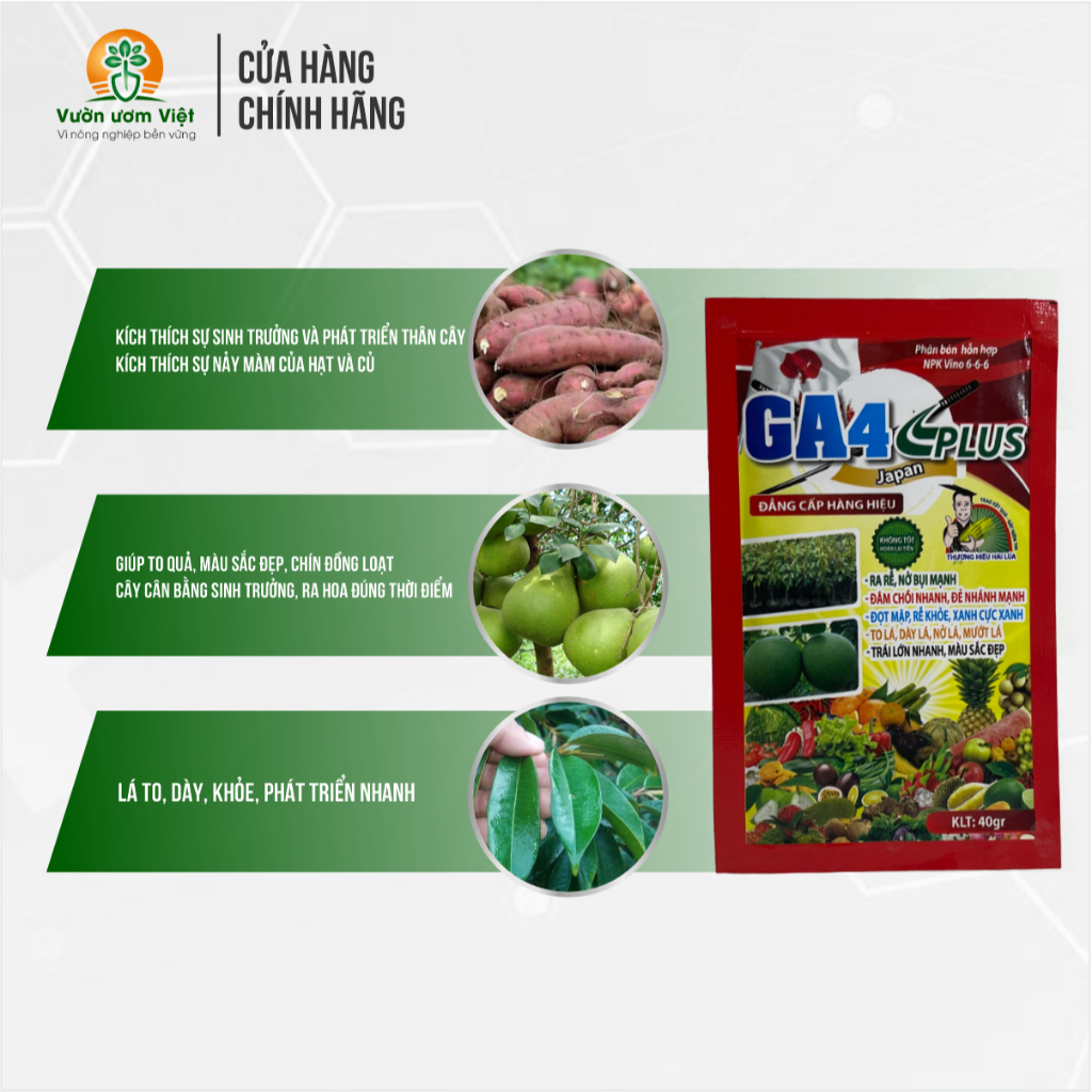 Phân bón lá GA4 PLUS JAPAN dưỡng lá cứng cáp và bộ rễ khỏe mạnh, chính hãng - 40gr