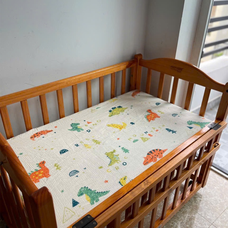 [CÒ BABY KT60] Ga bọc đệm cũi đa năng bo chun Muslin cao cấp KT62x114cm hoạ tiết đáng yêu cho bé.