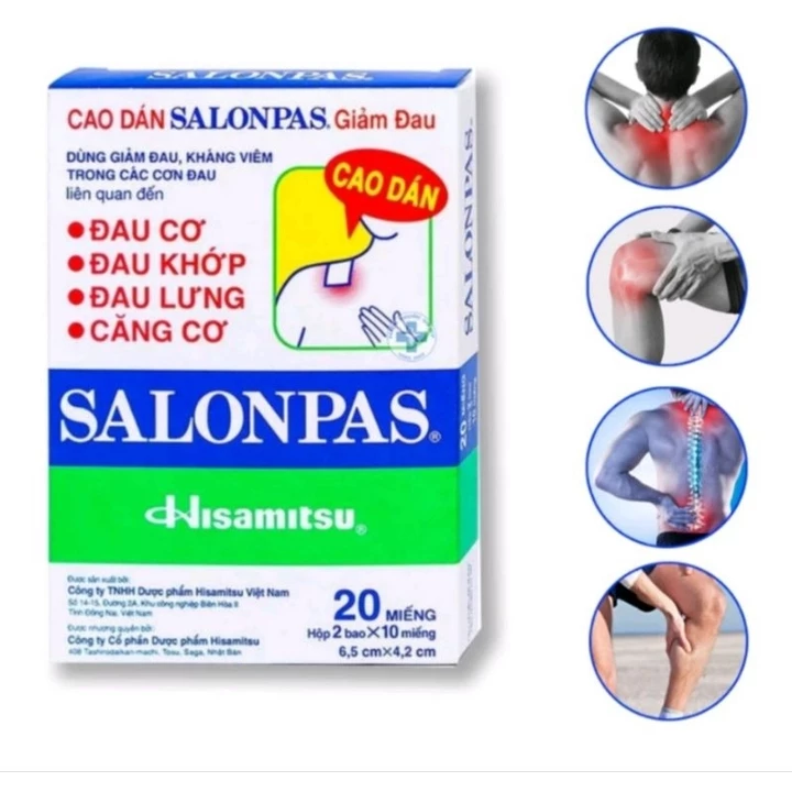 Cao dán giảm đau Salonpas Hisamitsu, hộp 20 miếng.