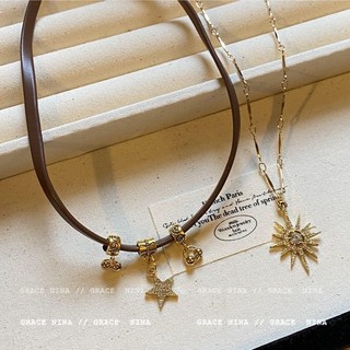 IK Vòng Cổ Choker 2 Lớp Ngôi Sao Mặt Trời Y2K Cổ Điển Sang Trọng Phong Cách Boho Vintage N283