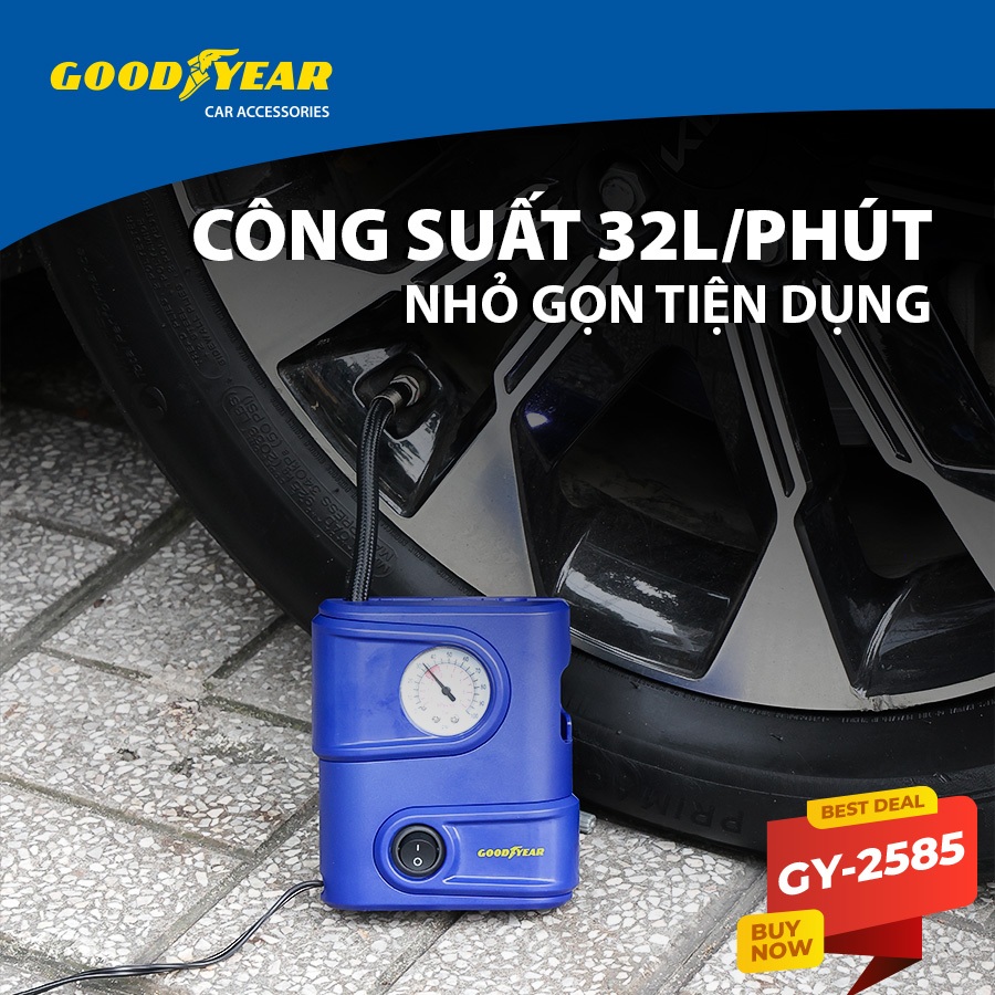Máy Bơm Lốp Xe Ô Tô Xe Hơi Xe Máy GOODYEAR GY-2585 Mini Tiện Lợi Có Thể Đem Đi Bất Kì Nơi Khi Gặp Sự Cố