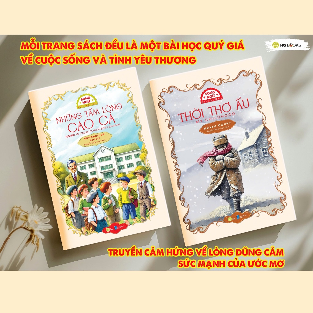 Ảnh Sách văn học kinh điển Những Tấm Lòng Cao Cả và Thời Thơ Ấu song ngữ có note từ vựng kèm file nghe 4