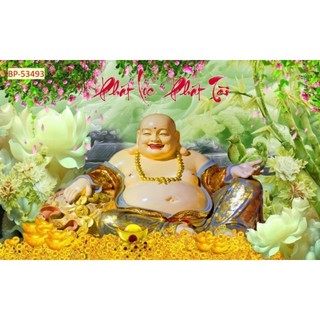 Tranh dán tường thần tài di lặc, tranh cây kim tiên, tranh 3D dán tường in trên chất liệu vải lụa(shop tặng kèm keo dán)