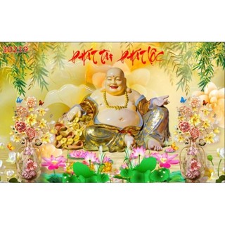 Tranh dán tường thần tài di lặc, tranh cây kim tiên, tranh 3D dán tường in trên chất liệu vải lụa(shop tặng kèm keo dán)