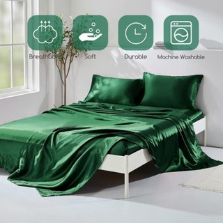 🧧LỤA SILK🧧Chăn Ga Gối Phi Lụa Mã Xanh Lá Hiện Đại - Hàng Loại 1 Mềm Mát - Chăn Ga Sỉ HCM
