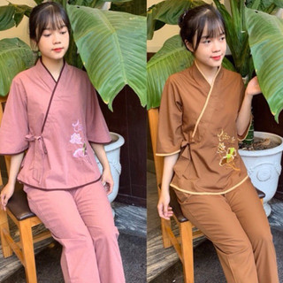 Đồ Lam Đi Chùa # Nhật Nơ Thêu Thư Pháp # Quần Áo Nữ # Đồ Bộ