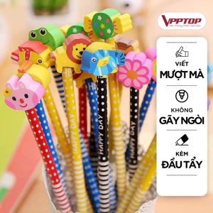 Bút chì gỗ đầu tẩy hoạt hình cute đáng yêu, Bút chì tập viết 2B đa năng ngòi 2.5mm hạn chế gãy BC01