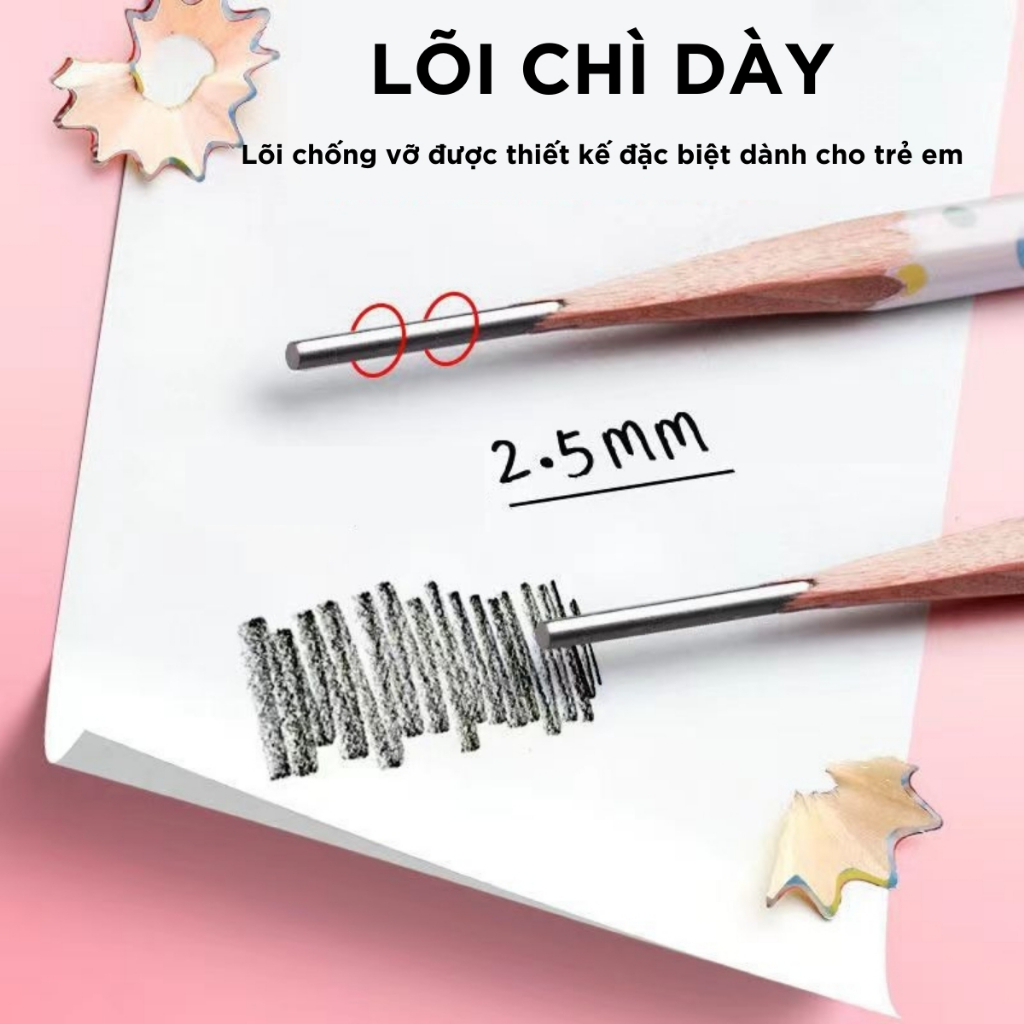 Bút chì gỗ đầu tẩy hoạt hình cute đáng yêu, Bút chì tập viết 2B đa năng ngòi 2.5mm hạn chế gãy BC01
