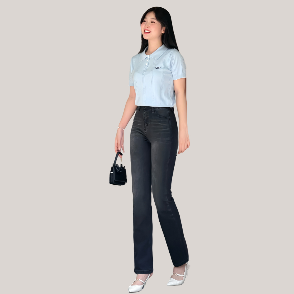 Ảnh TTTHAO - Quần jean nữ ống đứng VNXK vải cotton co giãn cao cấp S100 4