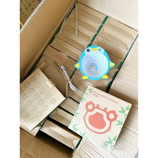 Bát ăn dặm Eco sợi tre Bamboo kháng khuẩn kèm thìa hình động vật cho bé