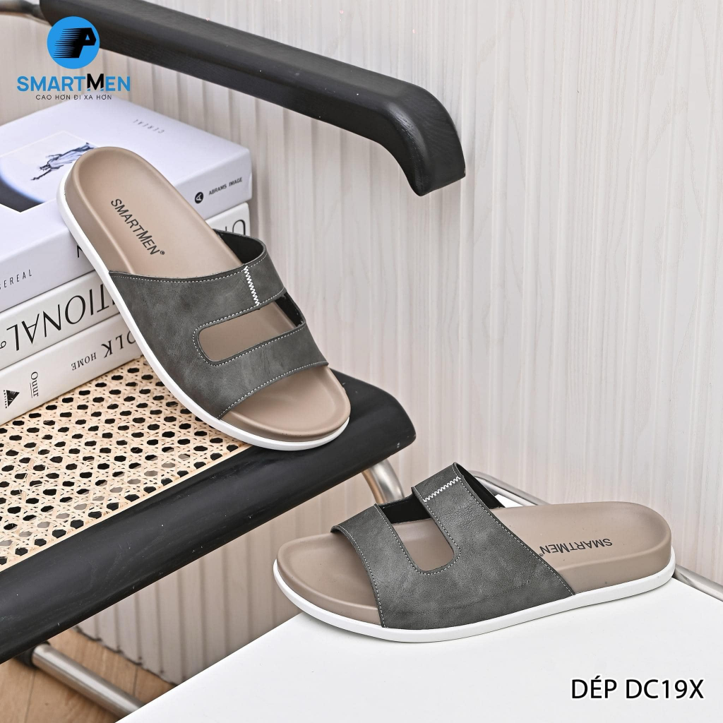 Ảnh Dép nam quai ngang Da cao cấp SMARTMEN DC-19 Xám 3