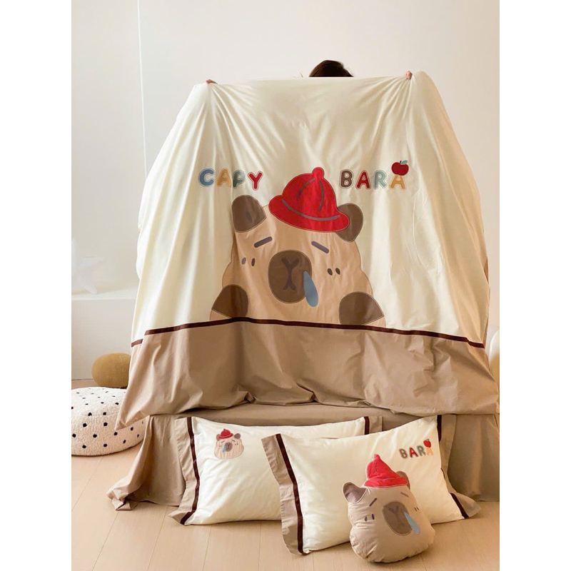(L4263142)Bộ chăn ga cotton linen mềm mại thoáng mát 5 món MemMinbedding Luxury họa tiết 3d sắc nét,sinh động,bắt mắt