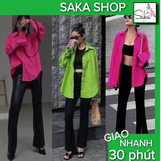 Áo sơ mi kate lụa from rộng nữ dài tay vải mềm không nhăn , áo sơ mi nữ oversize nhiều màu
