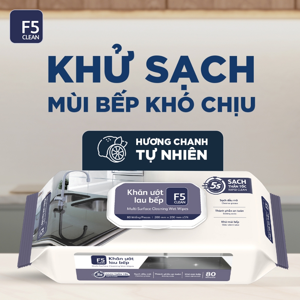 Ảnh -Khăn ướt lau bếp F5 Clean sạch mùi bếp khó chịu, an toàn cho da tay và không để lại chất tồn dư 4