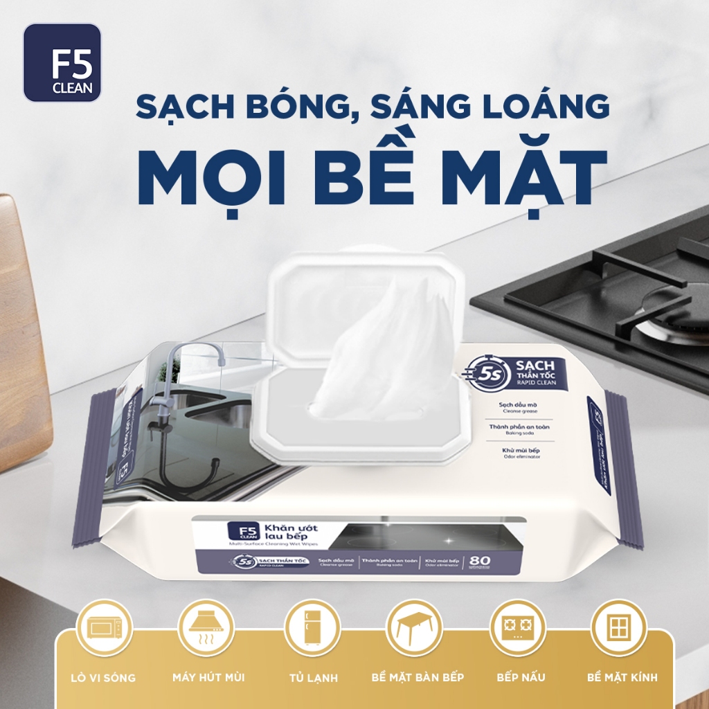 Ảnh -Khăn ướt lau bếp F5 Clean sạch mùi bếp khó chịu, an toàn cho da tay và không để lại chất tồn dư 3